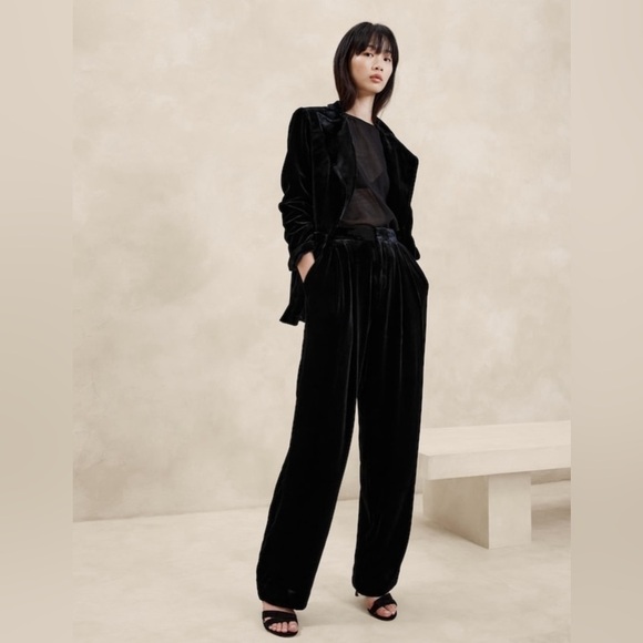 NWOT! Banana Republic Black Norte Velvet Pleated Pant - Multiple 💛 - Picture 2 of 5